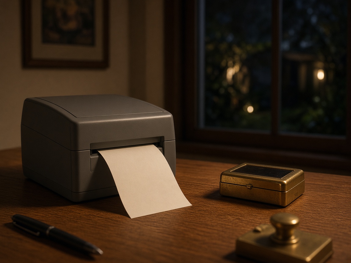 Printed release paperwork on a desk.
